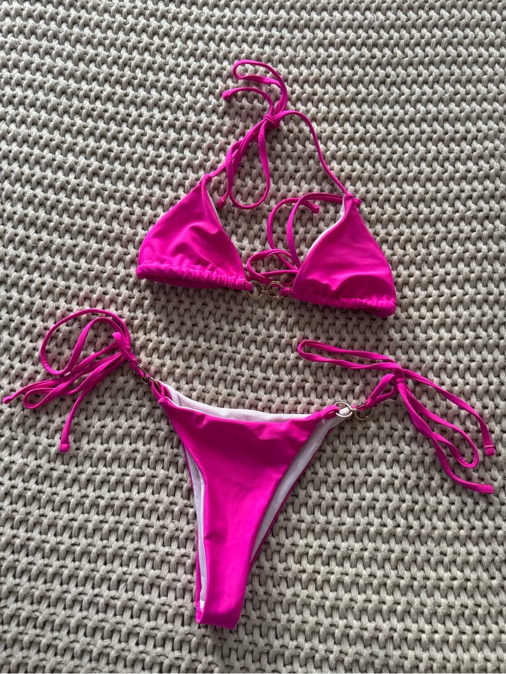 Hot Pink Triangle String Bikini Set